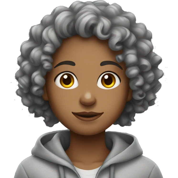 Curly haired girl in a gray hoodie emoji