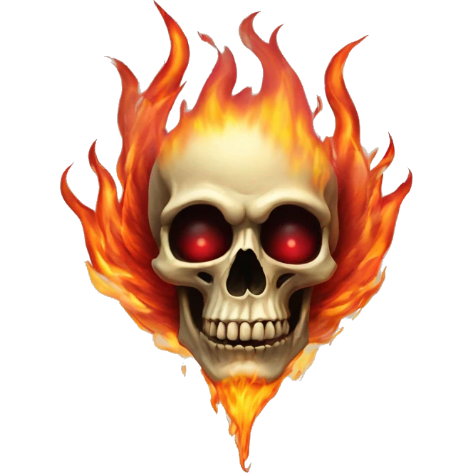 flaming skull portrait with red eyes and rose emoji