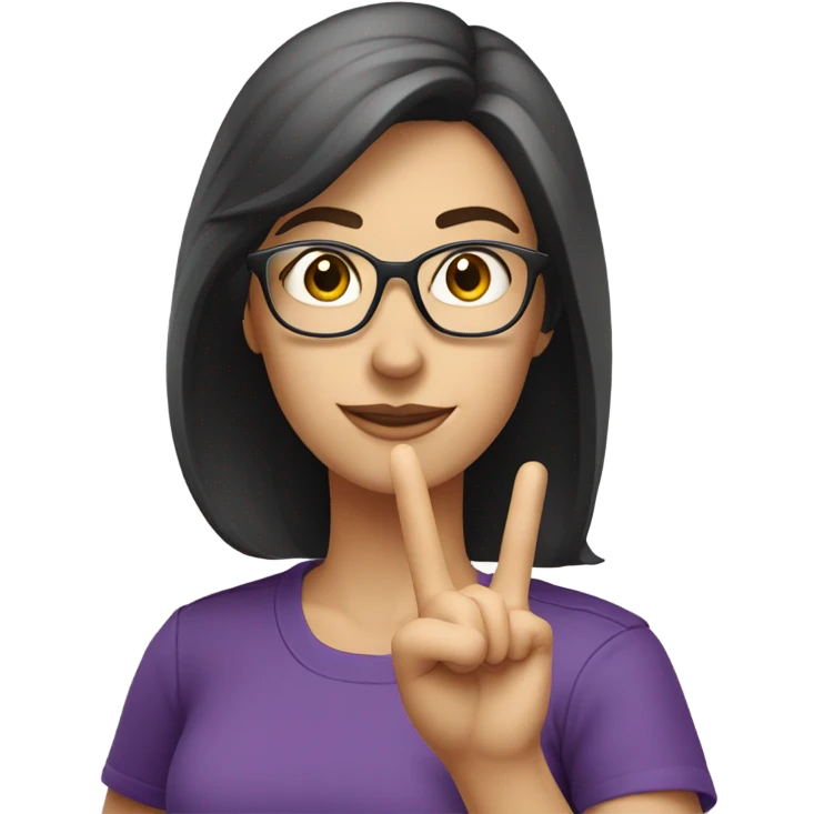 a caucasian brunette female, wearing a purple t-shirt and glasses, making the military salute gesture emoji