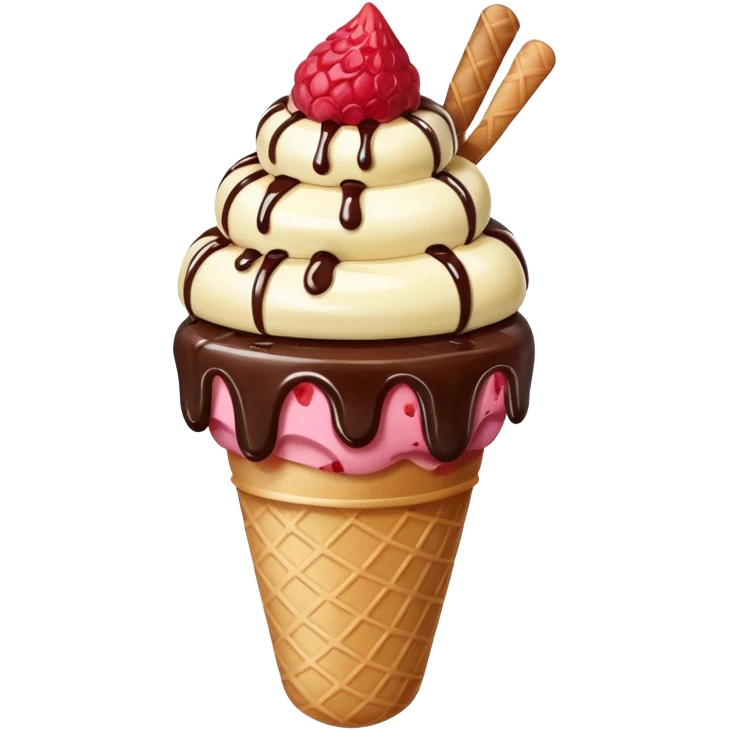 ice cream with fruits and chocolate sauce emoji