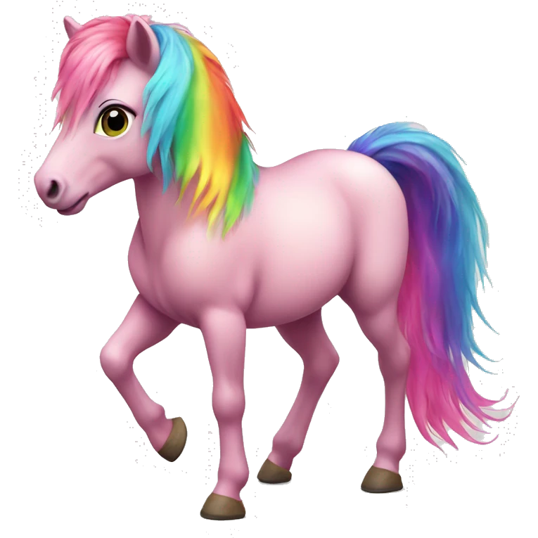 Realistic pink pony with rainbow hair full height emoji