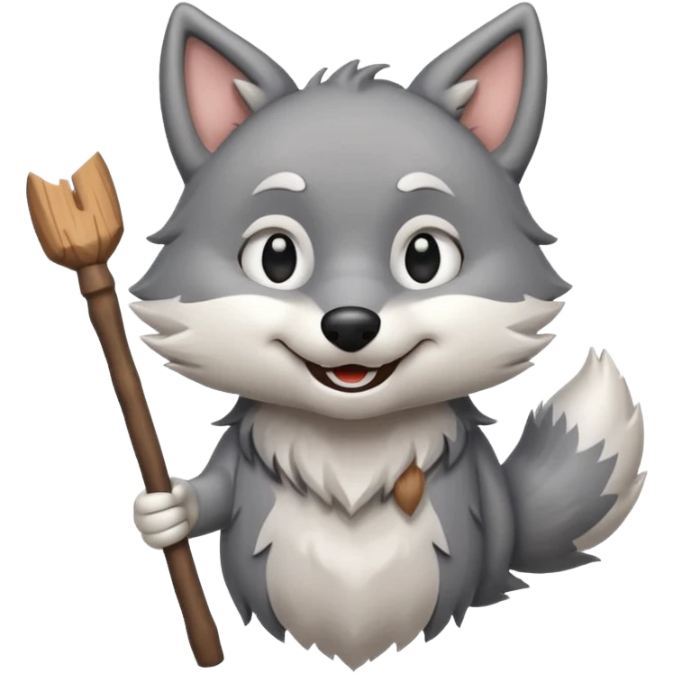 Wolf cartoon wholding wood stick  emoji