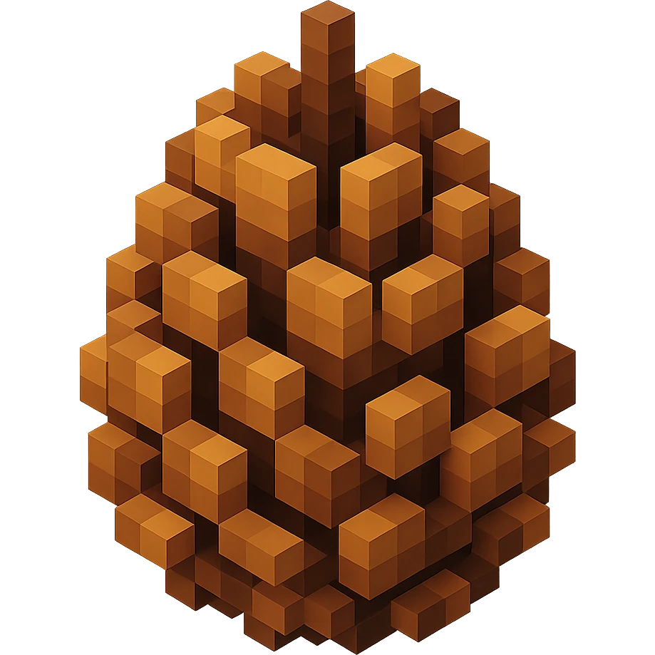 voxel-style pine cone with natural brown tones, closed and compact emoji
