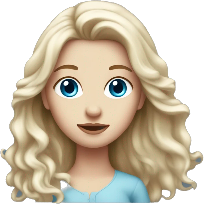 White girl with burgundy long hair and blue eyes emoji