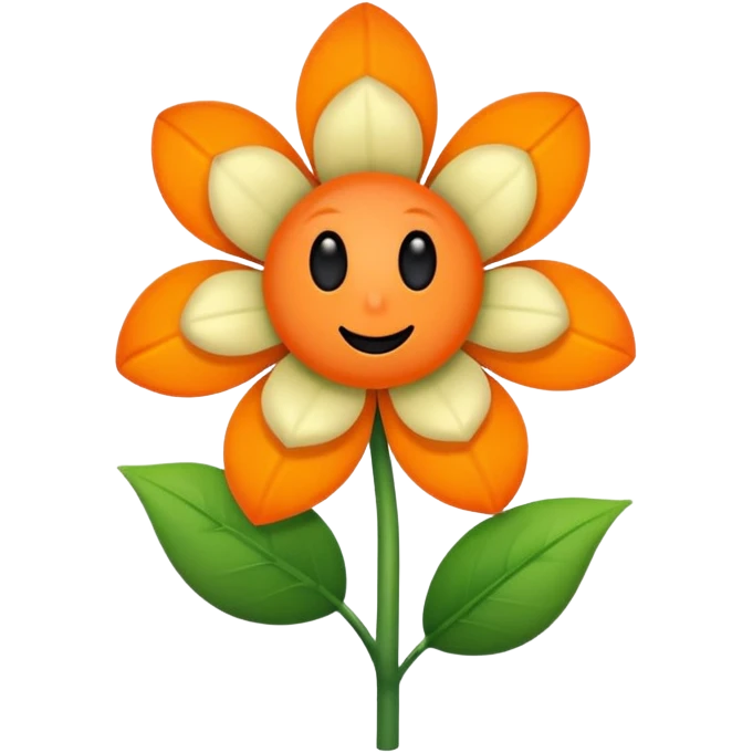 Green stem, white bud with black cartoony face: ;p. And six heart shaped yellowish orange petals emoji