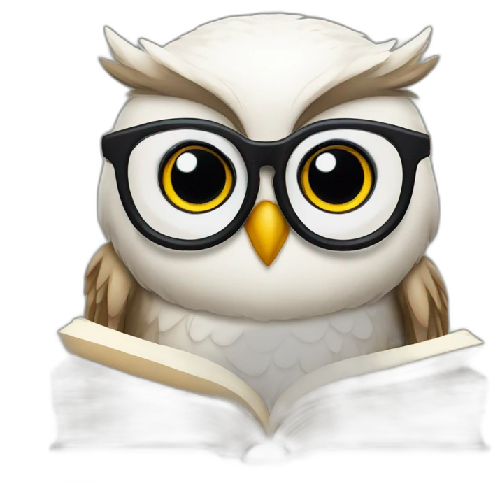 Owl with glasses reading book emoji