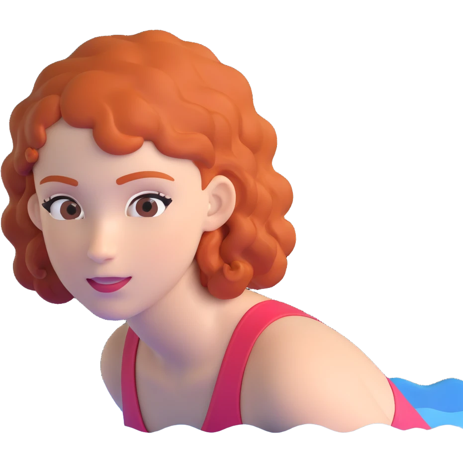 thin 18-year-old white female athlete swimmer with curly red hair about to enter a pool emoji