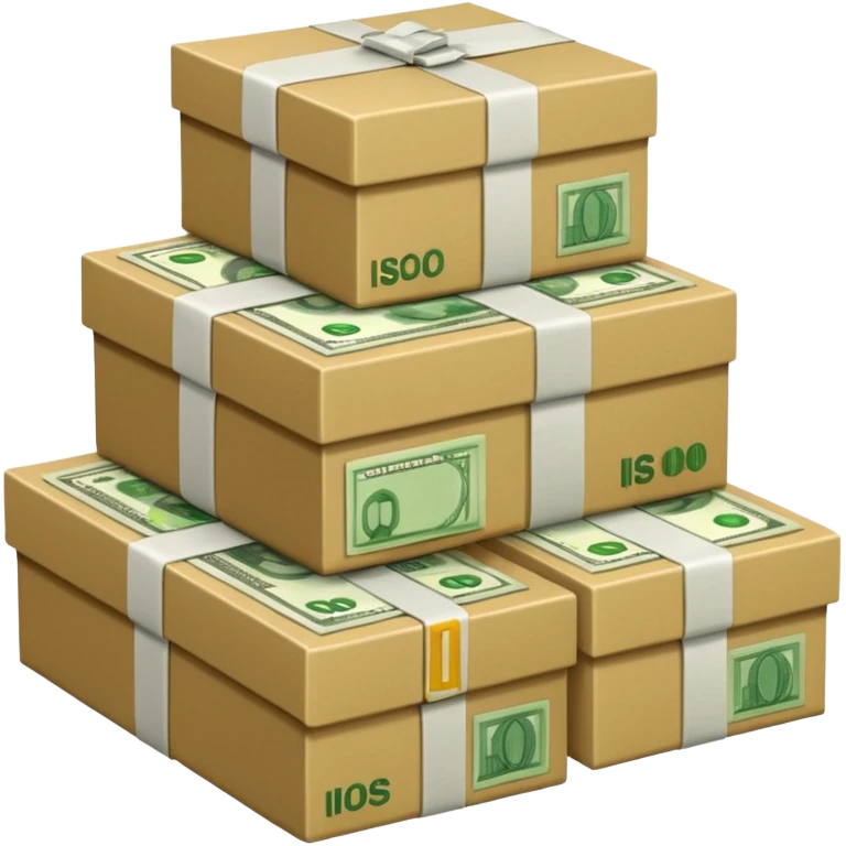 create a realistic emoji showing money on llogistic boxes emoji