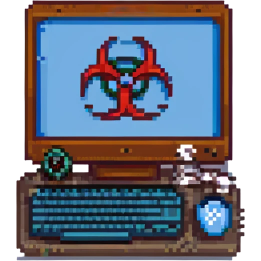 blue screen computer with a biohazard sign emoji