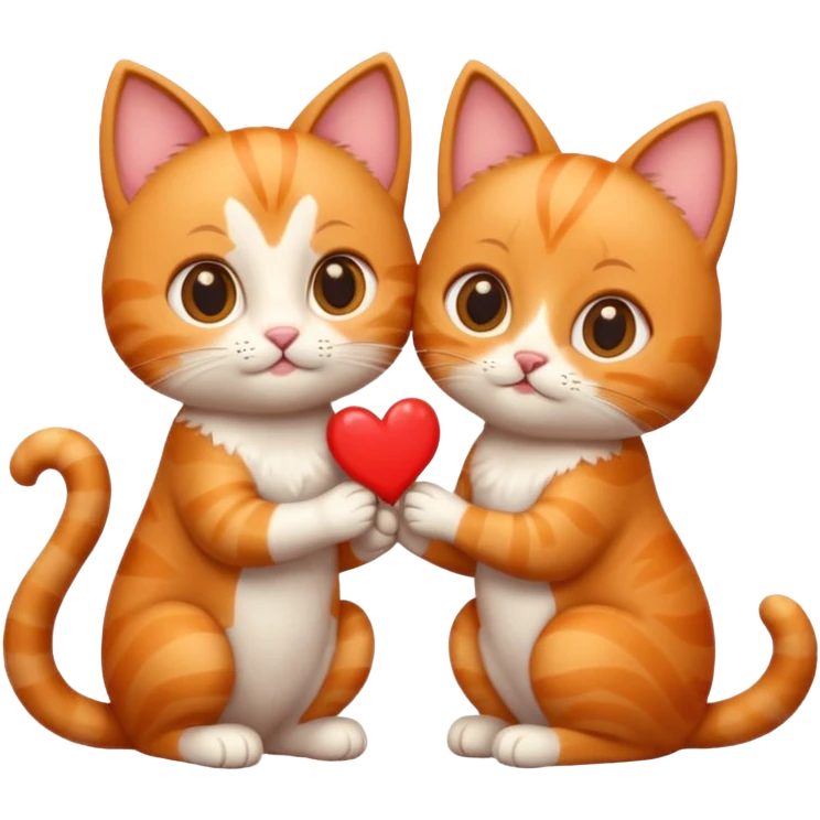 one happy cat on one knee proposing to another happy cat, both with big eyes, hearts around them, emoji style emoji