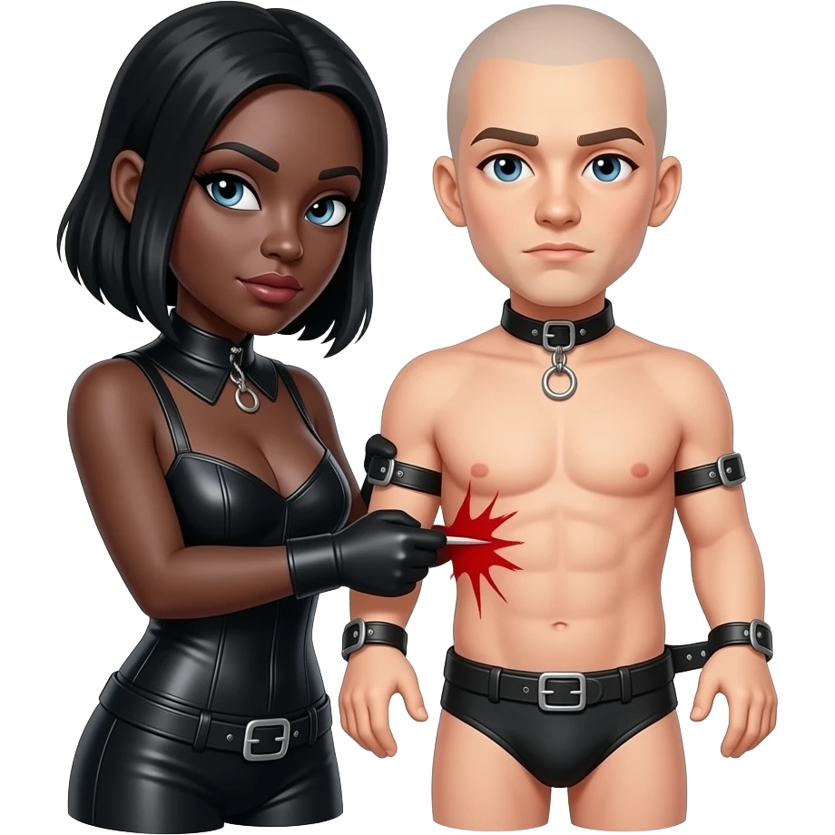 Black dominatrix hurting a White slave in chastity emoji