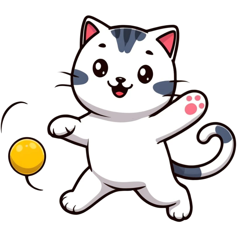 A playful cat chasing a toy emoji