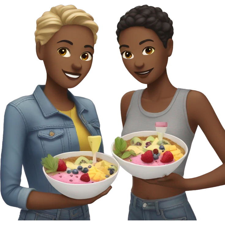 Lesbian couple eating smoothie bowls emoji