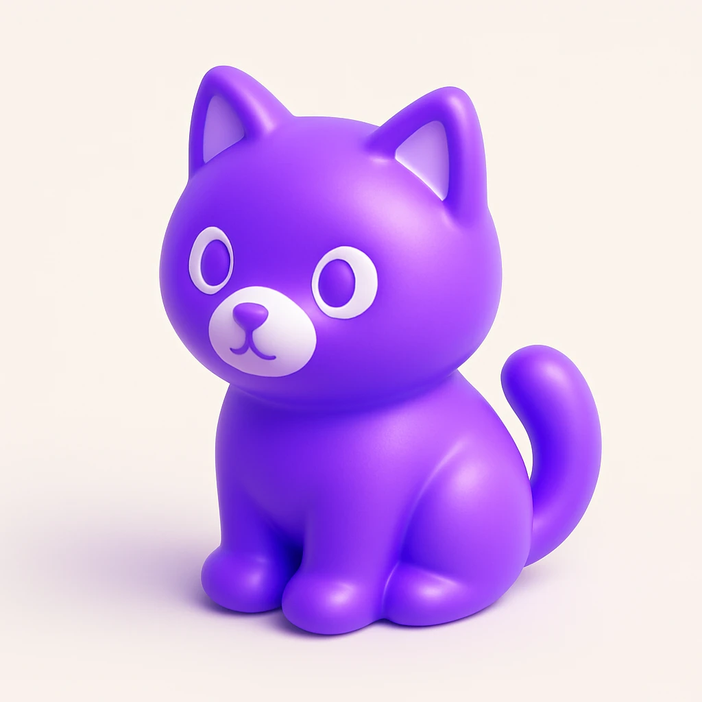 3D purple cat figurine, shiny and smooth emoji
