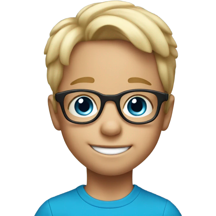 smiling 5 year old boy with big blue eyes and glasses blonde emoji