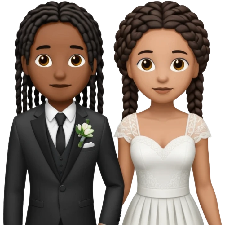 lesbian black couple getting married. one dreads one dark brunette with braids. Dreads in a suit, brunette in a dress. BOTH GIRLS emoji