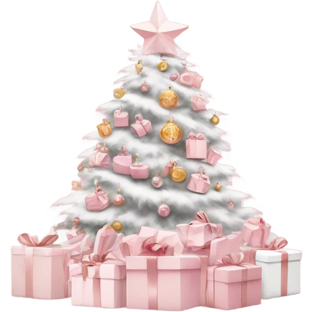 Light pink Christmas gifts under a white Christmas tree  emoji