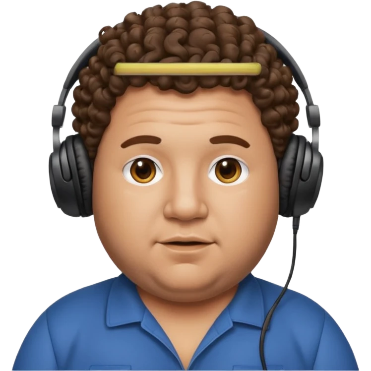 fat man with curly hair and headphones emoji