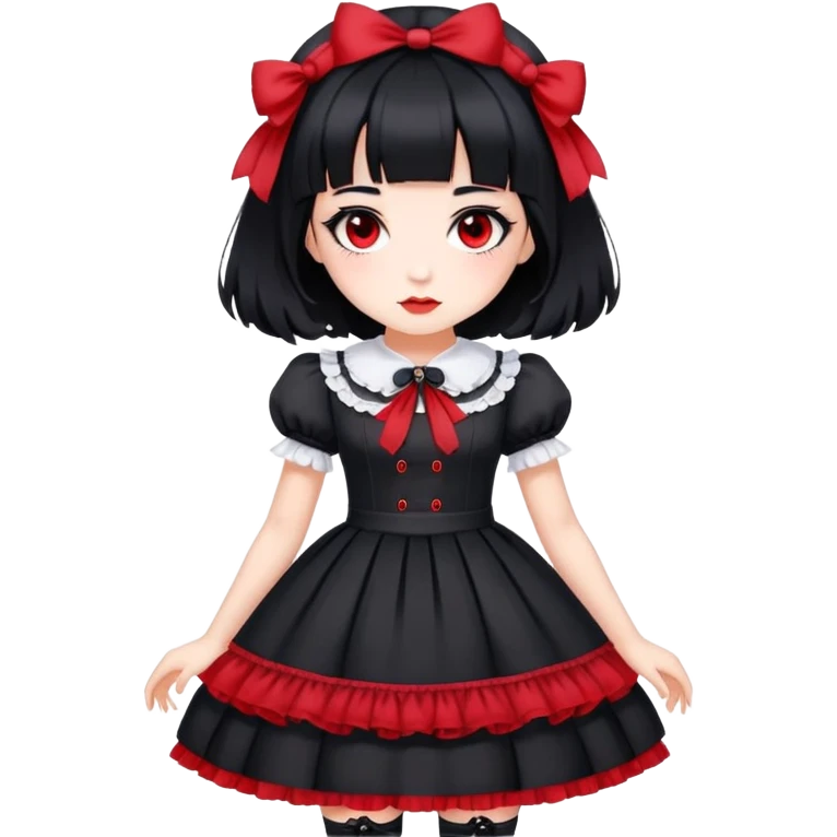 girl in black Lolita dress with black hair and red tips emoji