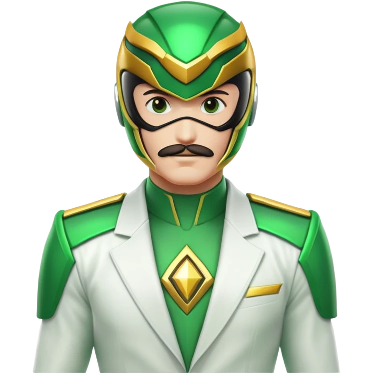 Green power ranger with white suit instead of green, with a visible mustache under the helmet emoji