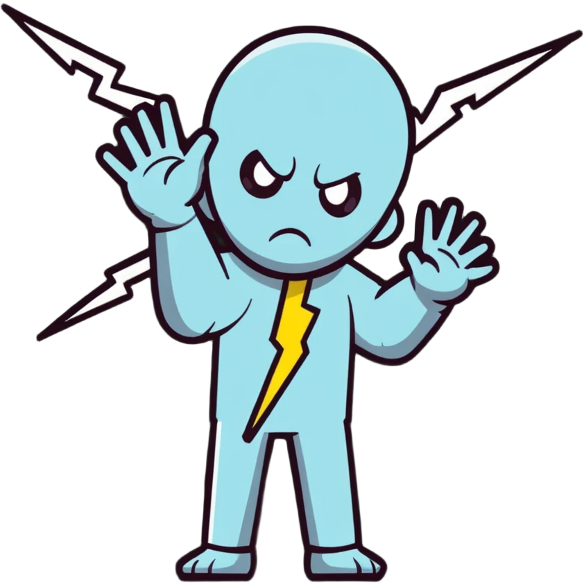 person with open palm hand at viewer, wrathful expression, lightning background emoji