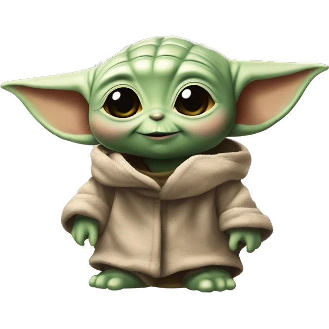 Baby Yoda Beybie Yoda with hearts around the head 💖 - shows love for his building tool or gadget, smiles happily. emoji