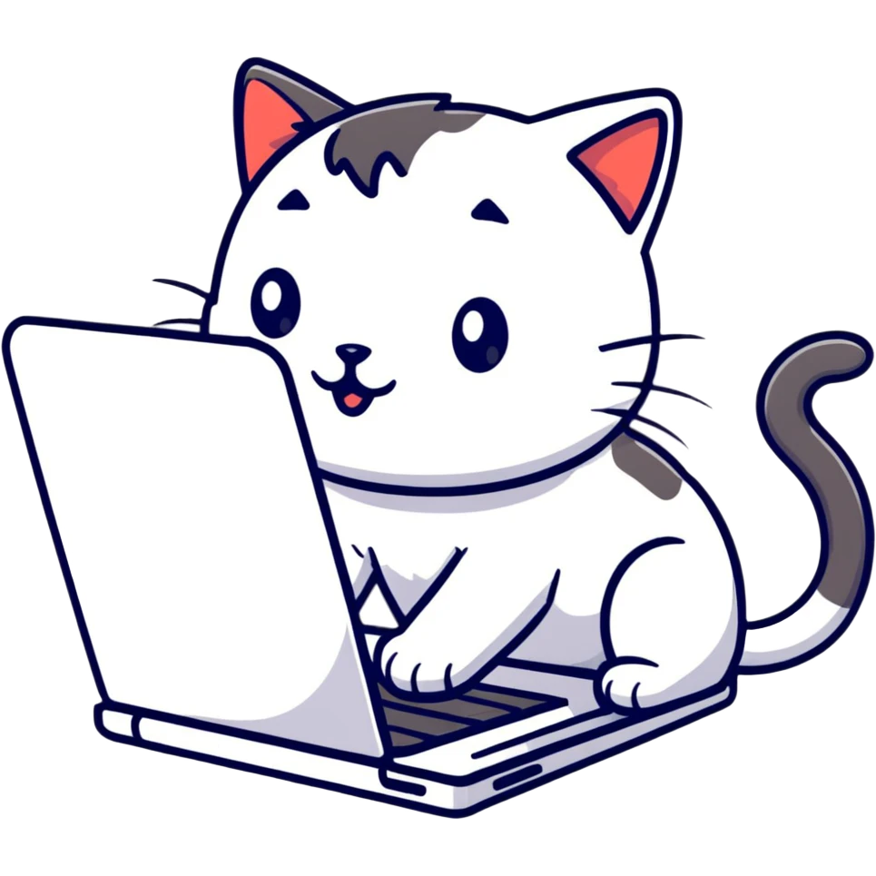 cute sticker of a cat typing on a laptop emoji