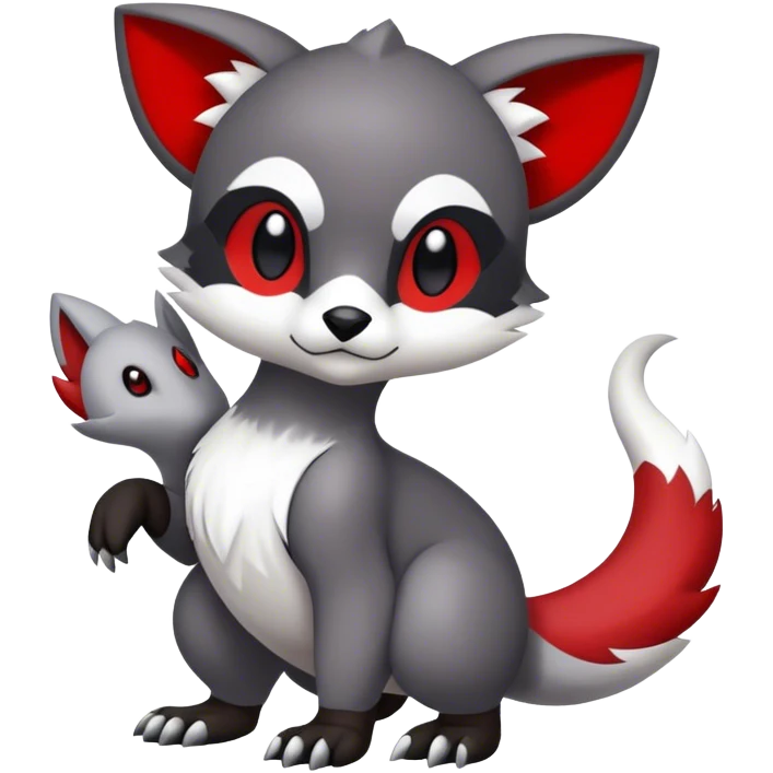 Cute cool black red white grey animal hybrid Fakemon full body emoji