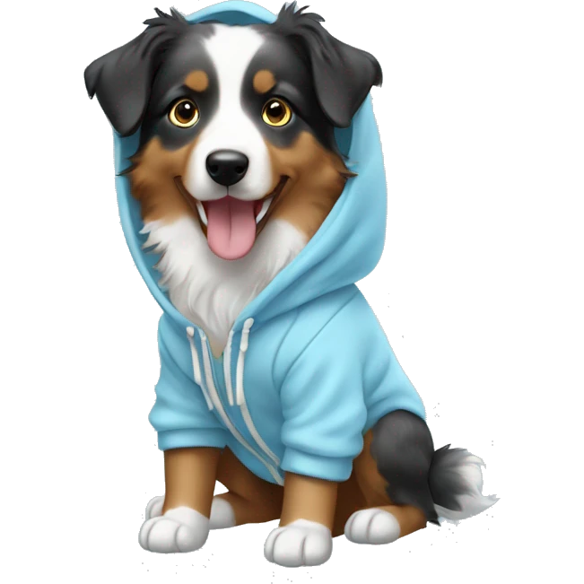 Australian shepherd in a baby blue hoodie emoji