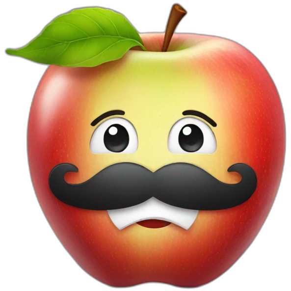 apple with mustache emoji