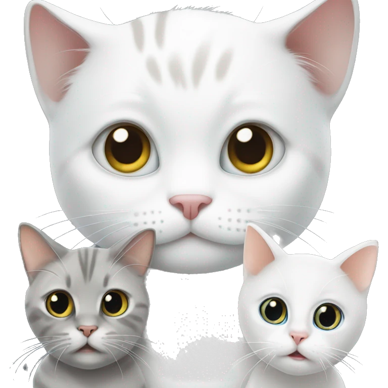 White cat with 1 white baby and grey baby cat emoji