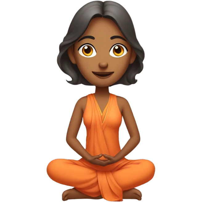 an  Indian woman, sleeveless pastel shirt
 yogi with a peaceful and meditative expression. The character should be wearing an orange robe, symbolizing traditional yogic attire. The yogi can be sitting in a lotus position emoji