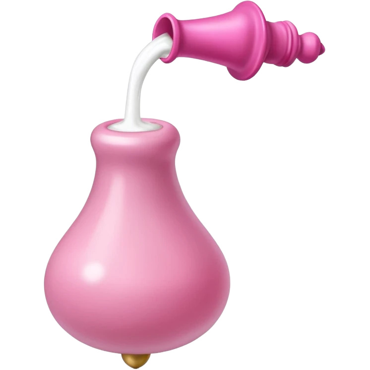 long, curved, veiny skin toned shaft with bulbous bell-shaped pink top. Milk squirts out of a small hole at the tip. emoji