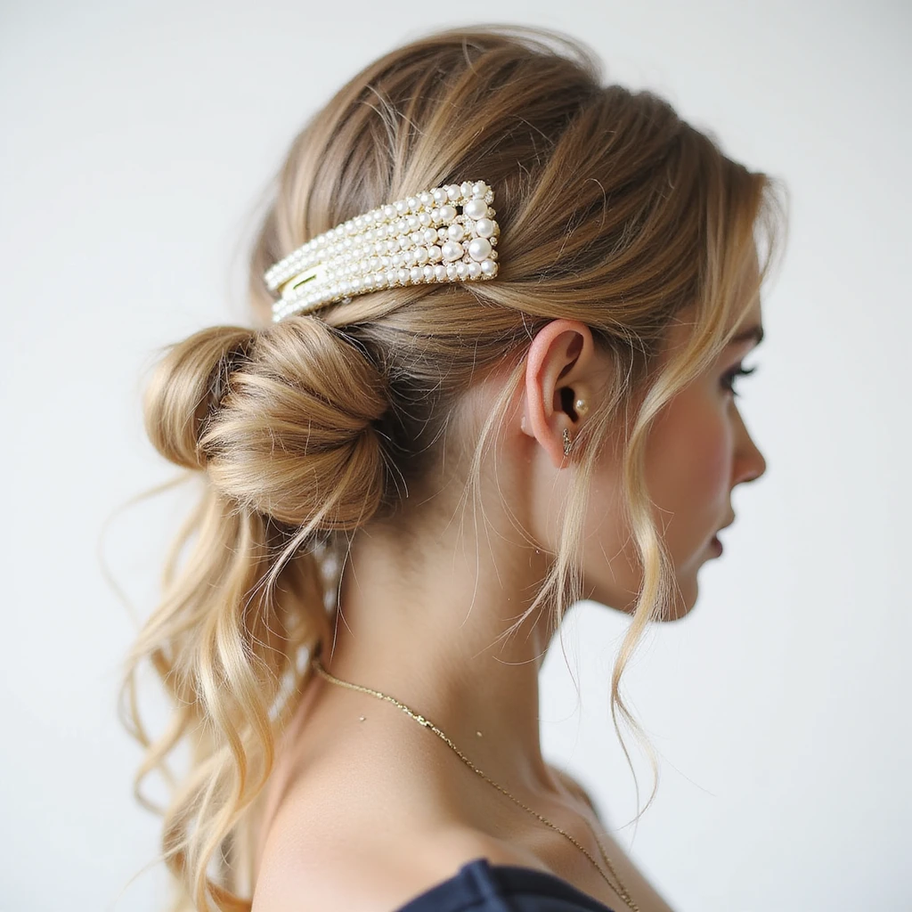 realistic hairclip with pearl finish, photorealistic, isolated, no hair, neutral background emoji
