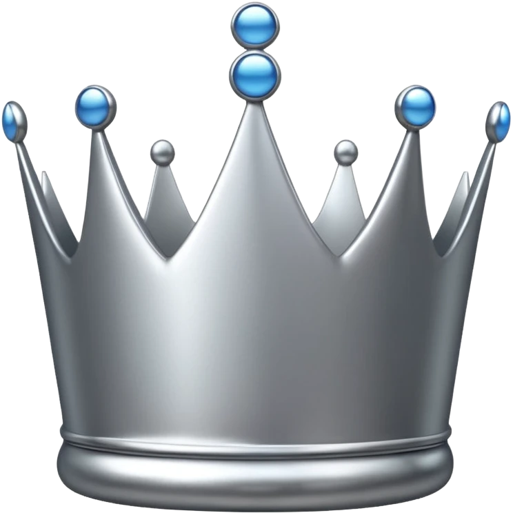 A luxury silver crown emoji, chrome metallic finish, smooth rounded edges, subtle sparkle, polished reflective surface, cute proportions, iOS emoji style, centered on a clean white background, soft studio lighting, no outlines emoji