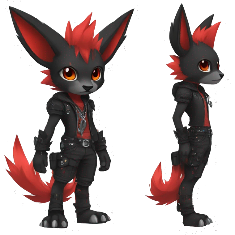 cool edgy black punk red animal hybrid Fakemon full body emoji