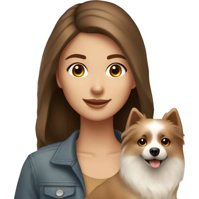 beautiful girl with brown hair with her beige spitz dog emoji