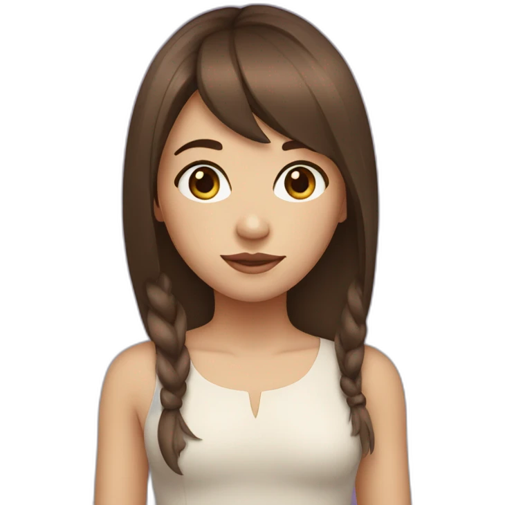 A girl with brown hair, side bangs, purple eyes emoji
