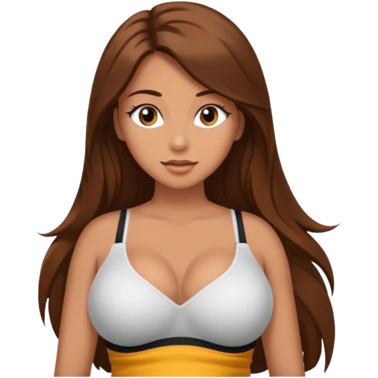 девушка с длинными коричневыми волосами и густыми ресницами и пузиком и сиськами, фото по пояс emoji