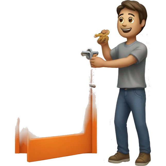 men opening a orange door with a key emoji