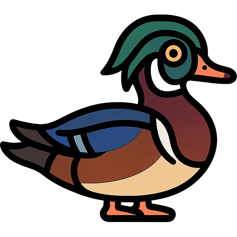 wood duck, color outline icon, clean lines emoji
