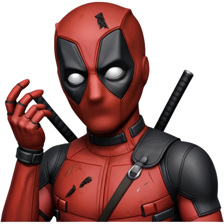 deadpool thumbs up emoji, not so cute, more realistic less body, mostly head and hand emoji