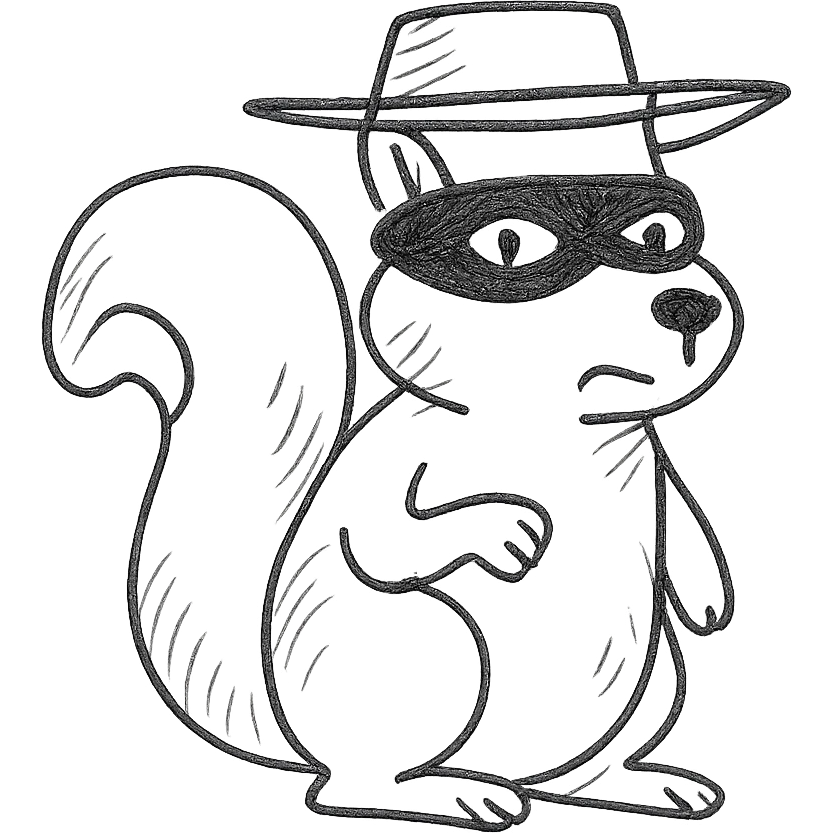 A squirrel wearing a black mask and black hat like Zorro emoji
