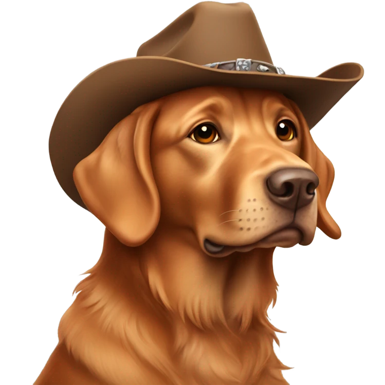 Long haired red Labrador wearing cowboy hat emoji