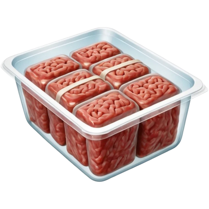 A 3D cartoon pack of minced meat wrapped in transparent plastic, supermarket-style packaging, top angle, Memoji-style. emoji