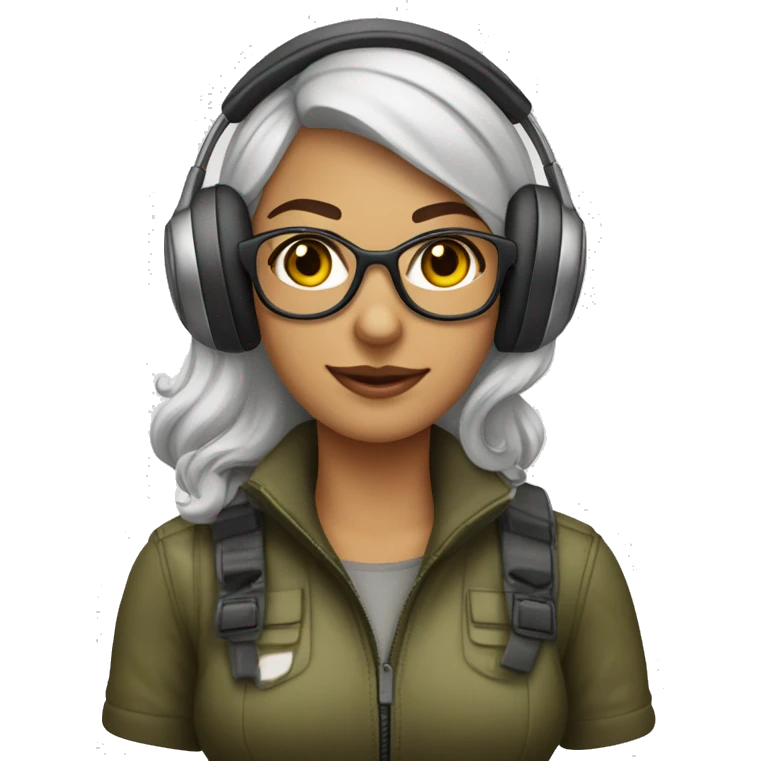 Mulher Loira com Headset com oculos estilo aviador emoji