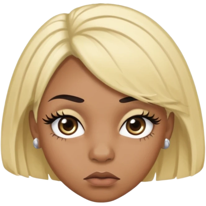 crée moi une jeune adulte noir au yeux brider marron foncer et une perruque blonde avec des baby hairs percing au nez et des gros faux cils bien charger , une fille un peu 92i emoji