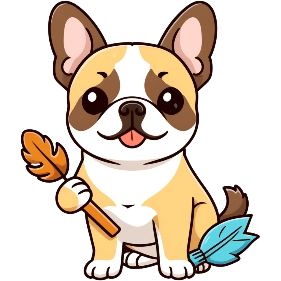 Dark brown French bulldog dusting  emoji