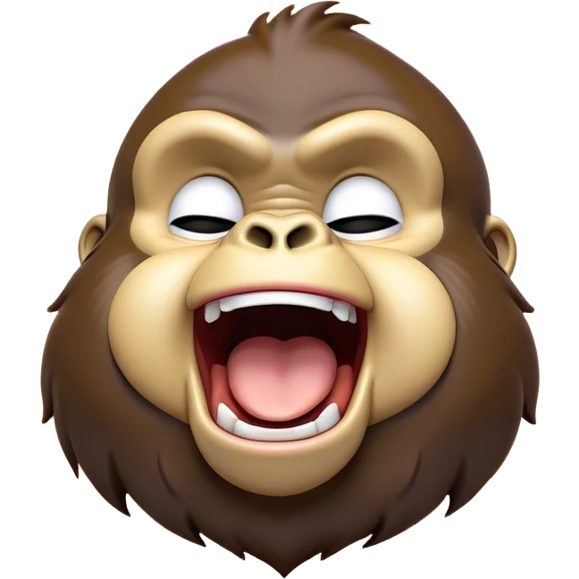 Cinematic Cute Yawning Gorilla Portrait Emoji, Head tilted slightly with a dramatic, wide-open yawn, showcasing a thick, velvety Fur with drowsy, half-closed eyes and a relaxed, open expression, Simplified yet irresistibly adorable features, highly detailed, glowing with a soft, cozy jungle glow, high shine, relaxed yet expressive, stylized with a dash of whimsical primate charm, soft glowing outline, capturing the essence of a drowsy yet affectionate guardian that appears ready to stretch out for a nap! emoji