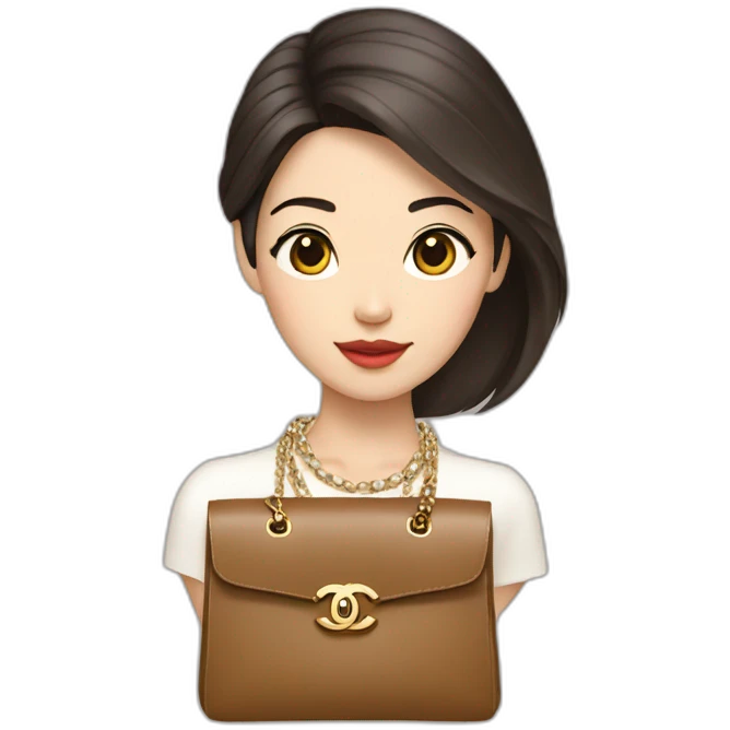 brunette Asian girl with Birkin bag and Chanel necklace emoji